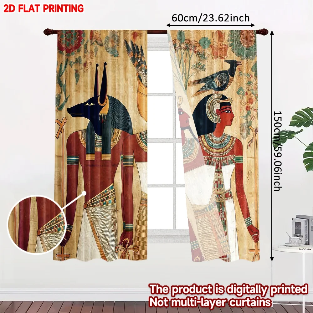 2D flat printing 2pcs Curtain Window Treatment Curtains Ancient Egyptian Gods Digital Printed Polyester Drapes Festive Wall