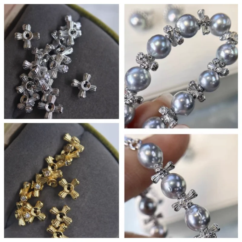 5pcs Copper Gold-plated DIY Jewelry Bead Accessorie Seiko Gear Spacer Through Hole Women's Handmade Pearl Necklace Bracelet Bead