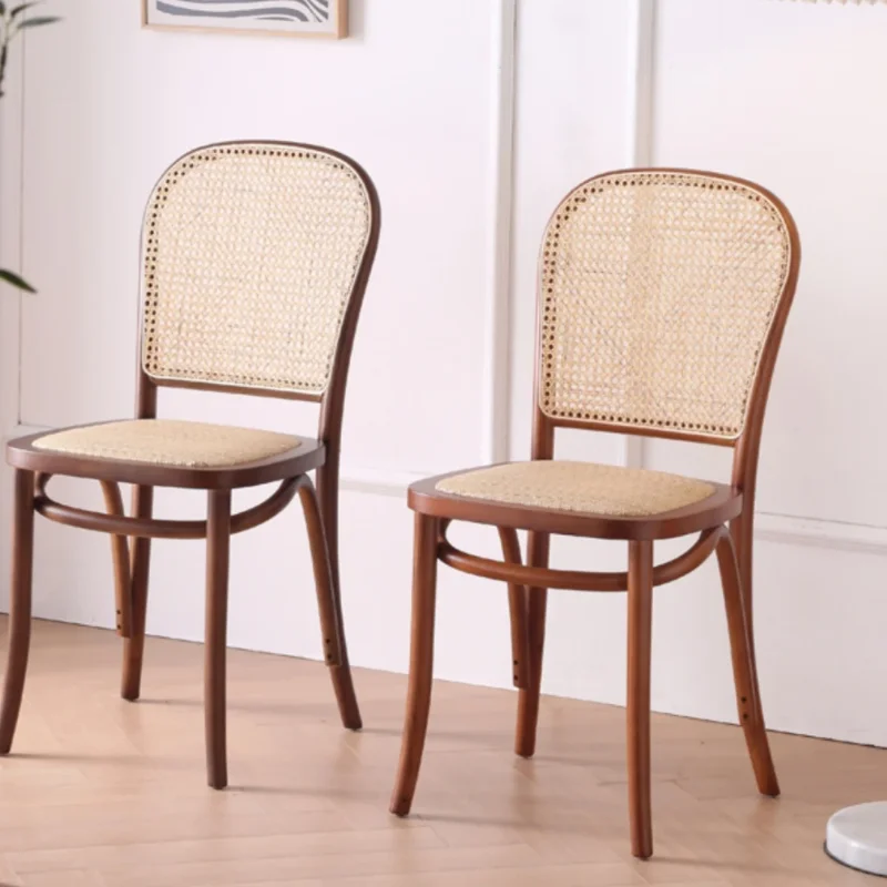 Designer Rattan Chair for Home Retro Woven Back Chair Luxury Hotel Solid Wood Seating Leisure Cafe Dining Chair