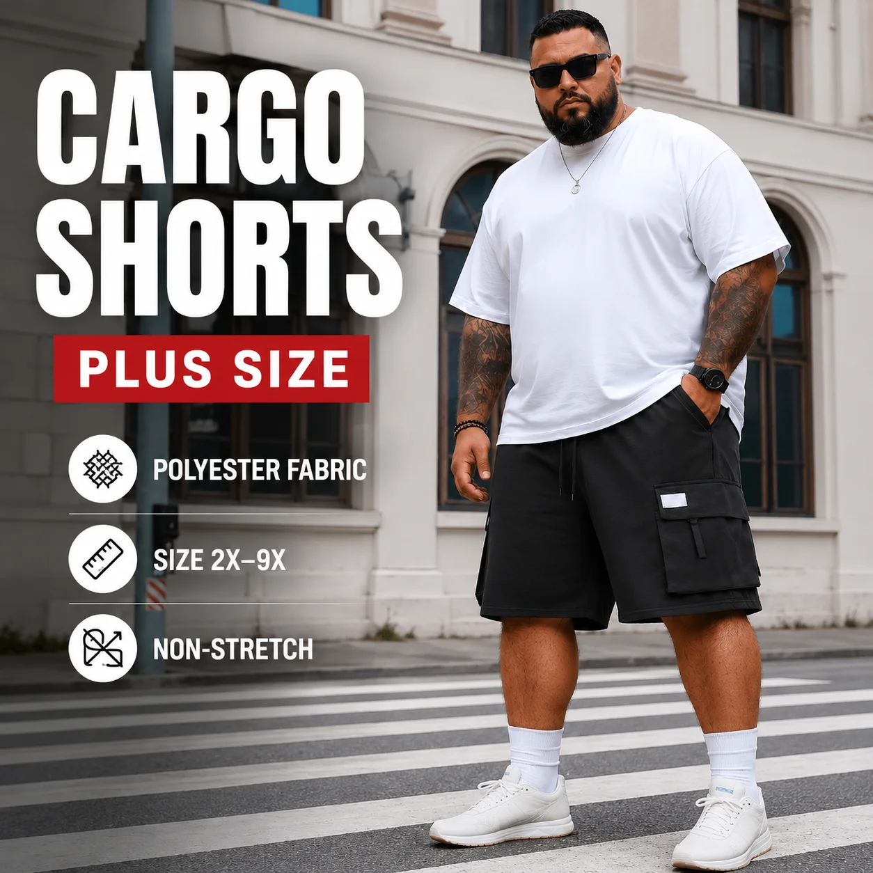 plus Size Men's Casual Work Shorts with Fashionable Drawstring Waist And Pockets for Outdoor Activities And Summer Sports