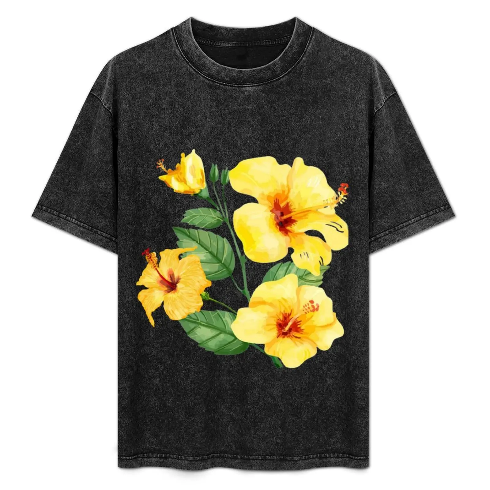 

Hand drawn yellow hibiscus flowers T-Shirt Urban Style Casual Short Sleeve Top