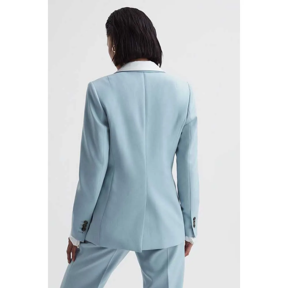 Elegant Light Blue Suits for Women Notch Lapel 2 Piece Jacket Pants Female Clothing Office Lady Slim Fit Smart Blazers Sets