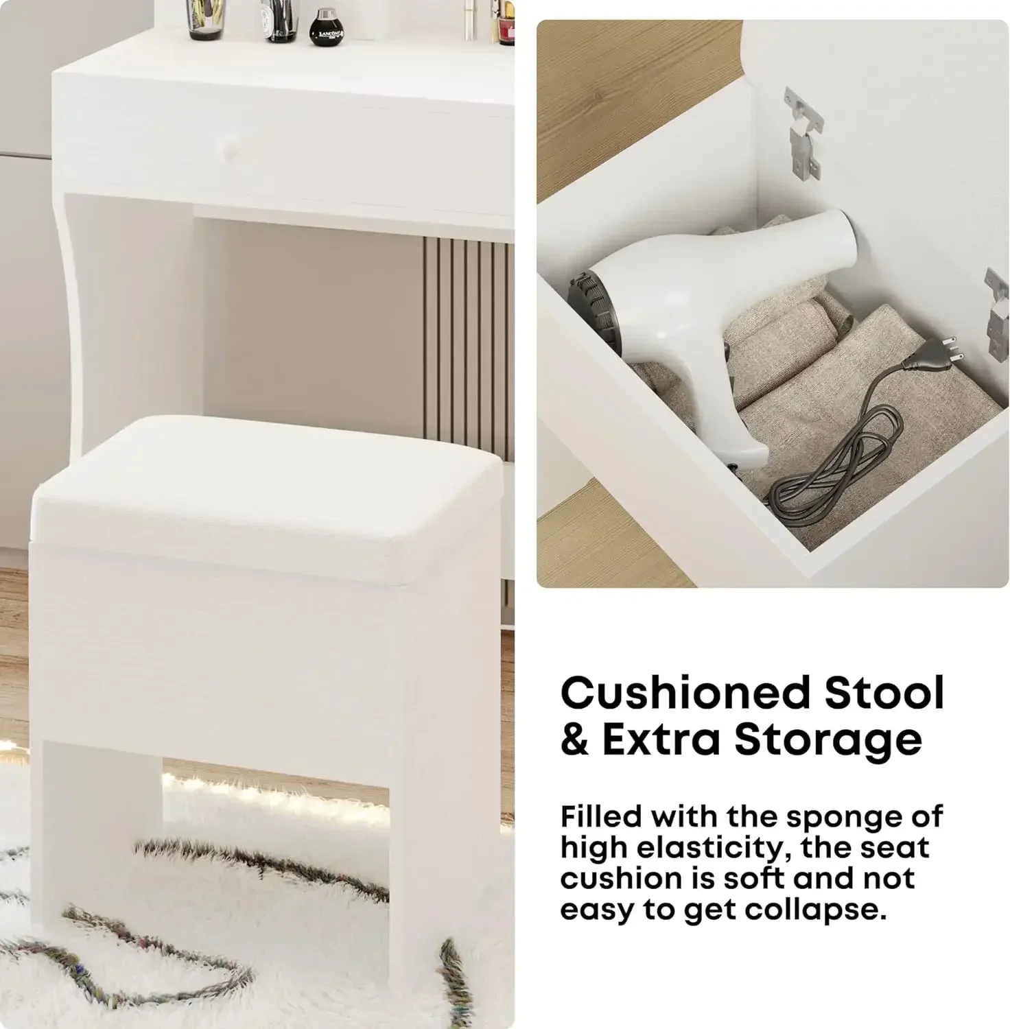 LIKIMIO Vanity Desk with LED Lighted Mirror & Power Outlet & 4 Drawers, Dressing Makeup Table Set with Storage