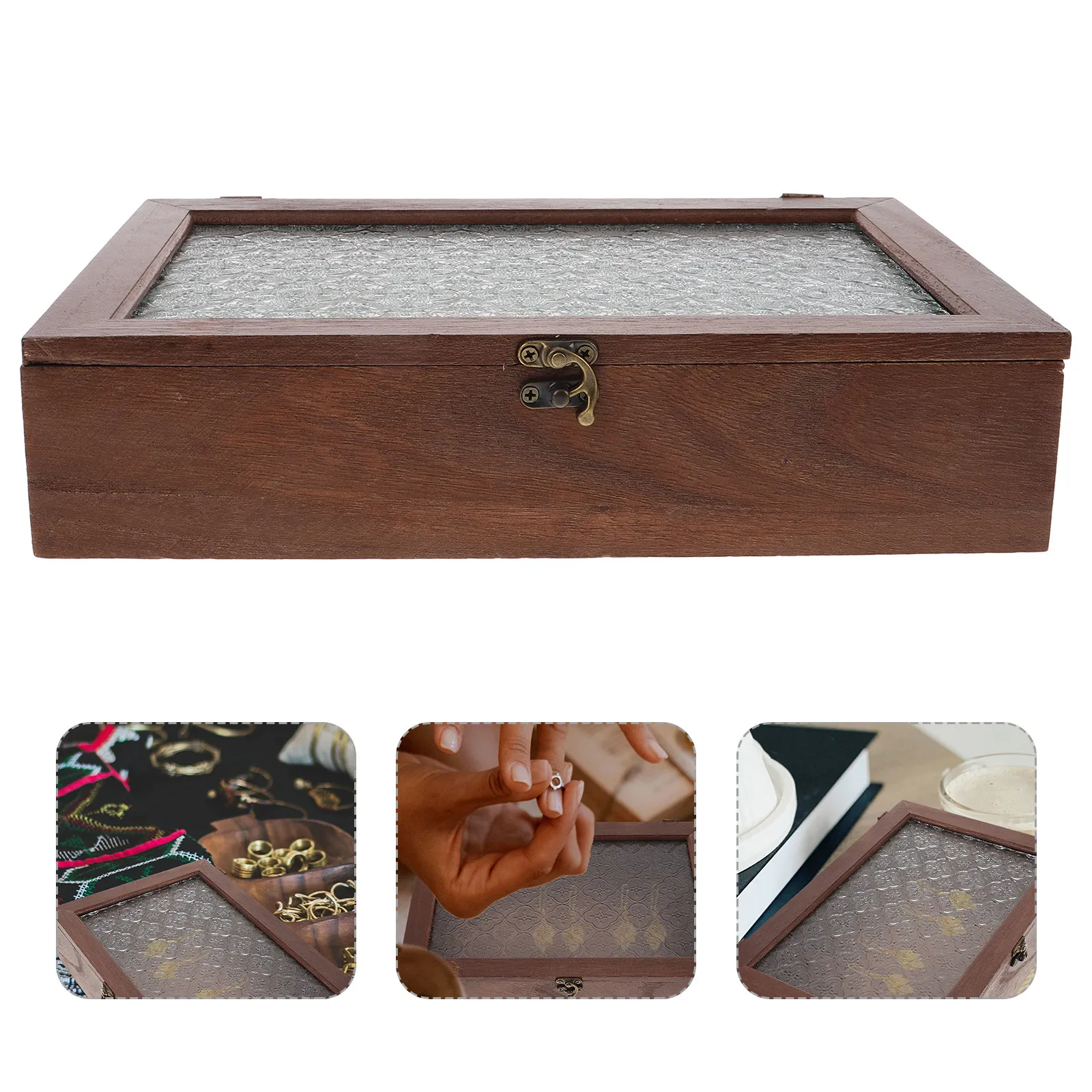 

Exquisite Vintage Wooden Jewelry Storage Box Lidded Display Case for Women Rings Necklaces Earrings Bracelets Brooches Hairpins