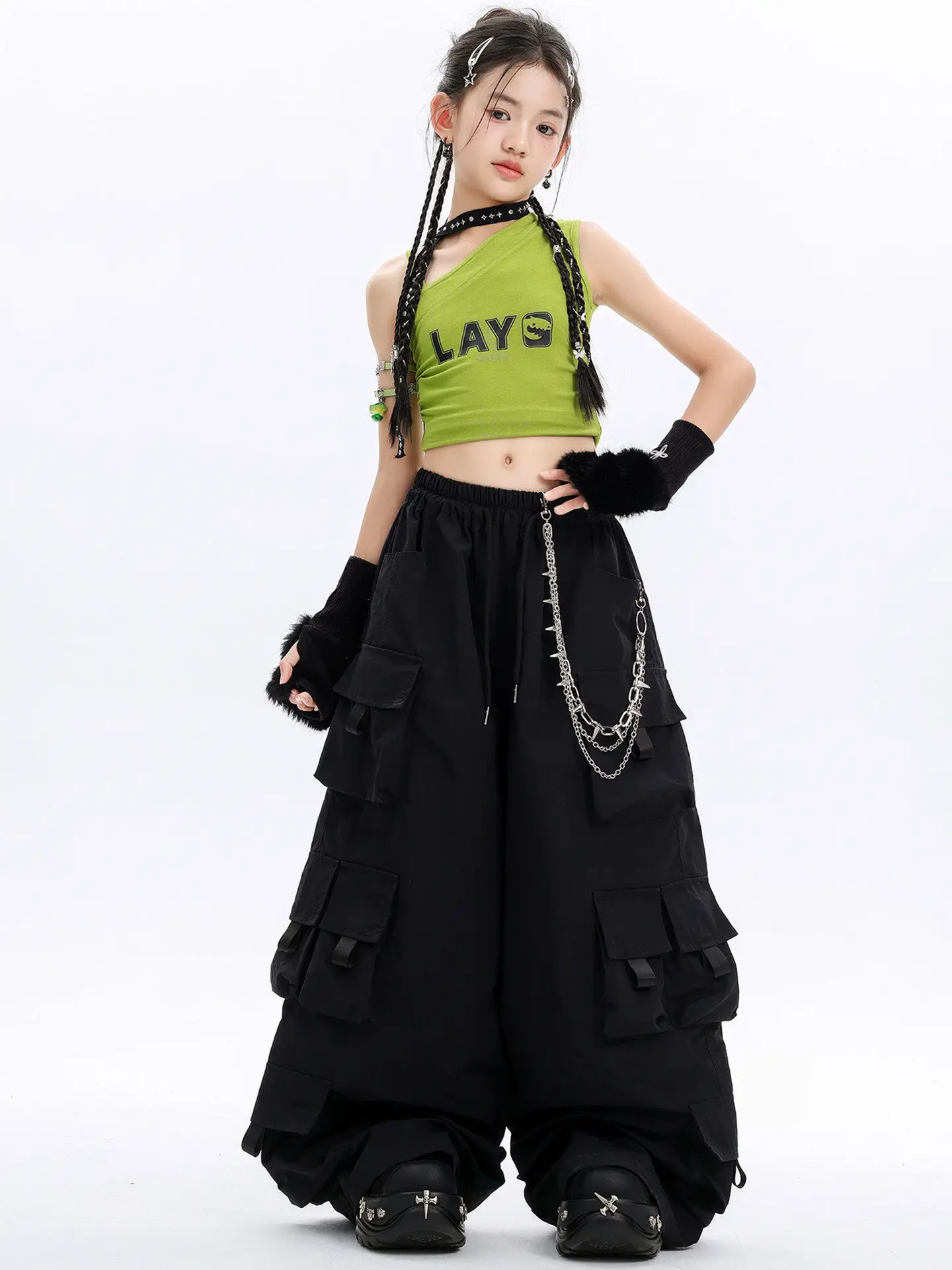 2026-new-girls-clothes-hip-hop-jazz-dance-costumes-crop-top-cargo-pants-suit-practice-street-dance-stage-wear-clothing-dql12877