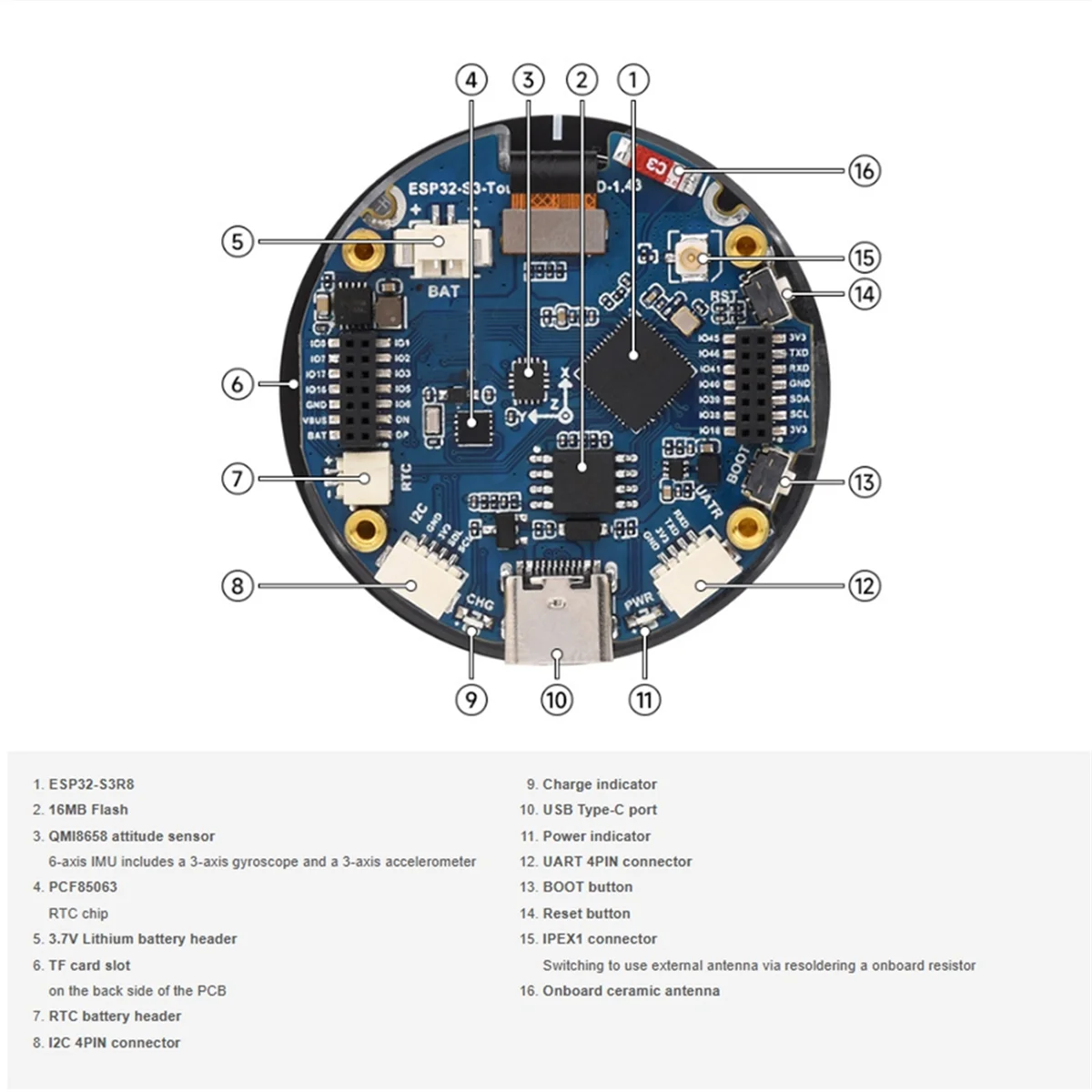 

X61A_ESP32-S3 Плата разработки дисплея AMOLED с диагональю 1,43 дюйма 466x466
