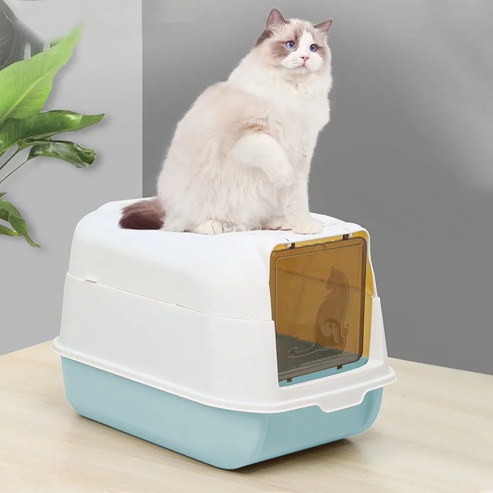 Large Hooded Top Entry Cat Litter Box with Scoop