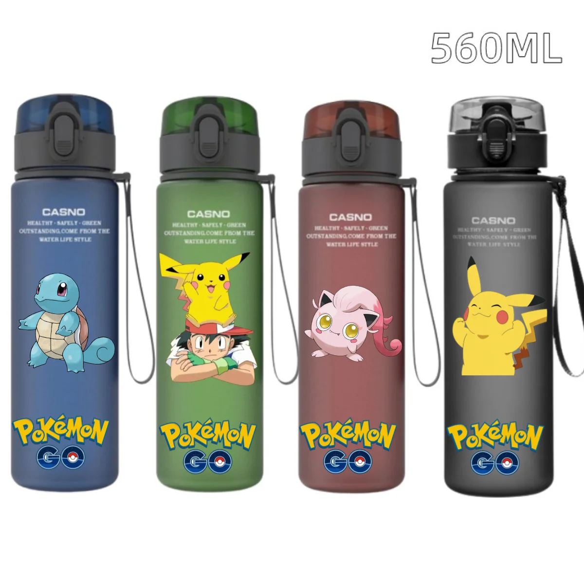 

560ML Pokemon Portable Water Bottle Pikachu Gengar Outdoor Sports Large Capacity Water Bottle Cup Water Glass Gifts Birthday