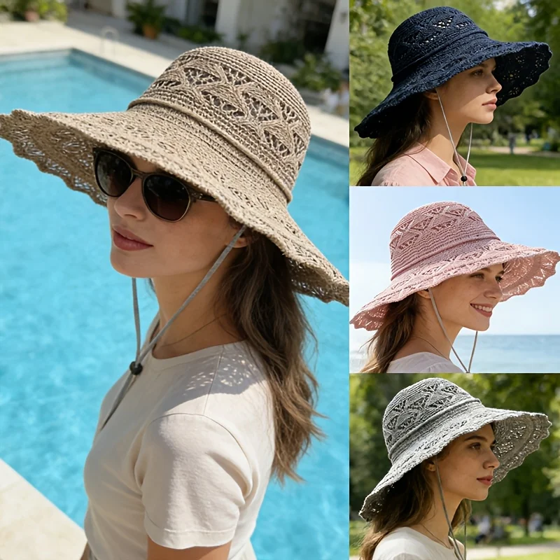 Stilvoller Damen-Sonnenhut, leicht, faltbar, mit breiter Krempe, ideal für Sommerreisen