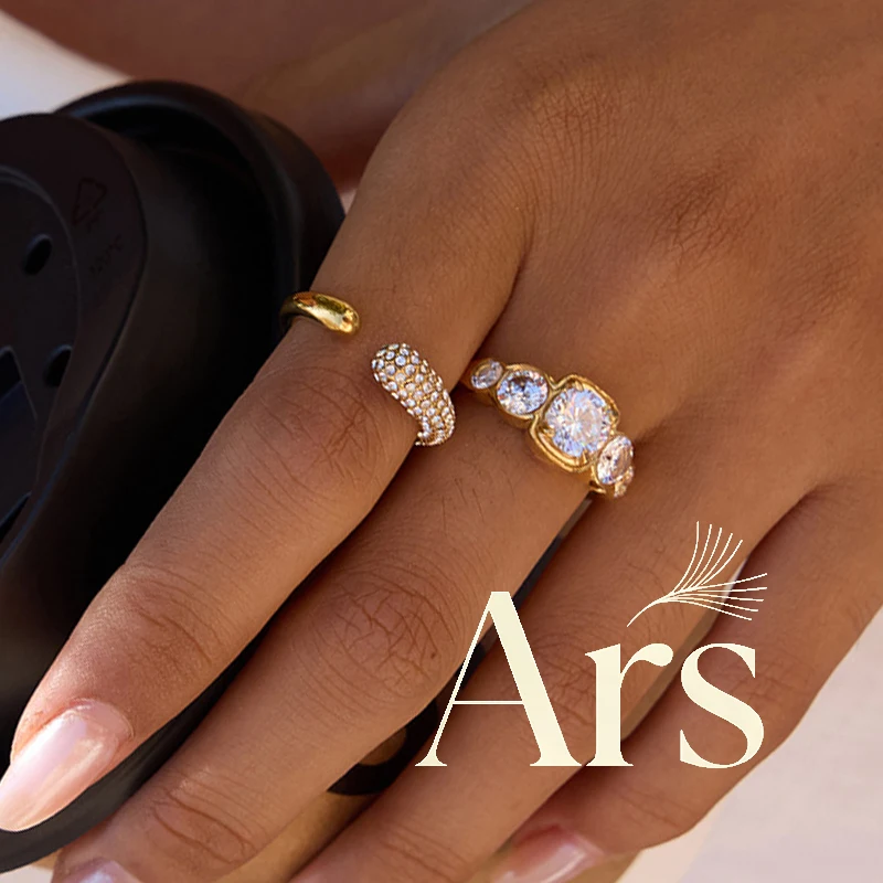 Ars Stainless Steel Open Ring for Women 18k Gold Plated Inlaid Zircon Rings No Tarnish Finger Ring Waterproof Daily Wear Rings
