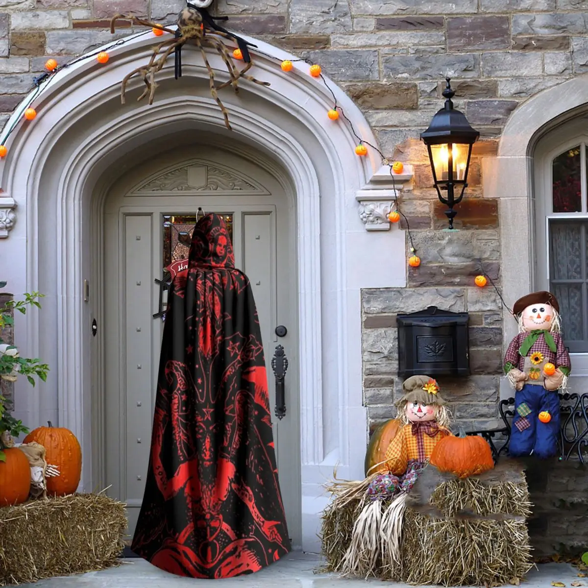 赤い五芒星バフォメットオカルト悪魔ロングフード付きマント魔女中世コスチュームコスプレケープハロウィンヴァンパイア大人ユニセックス