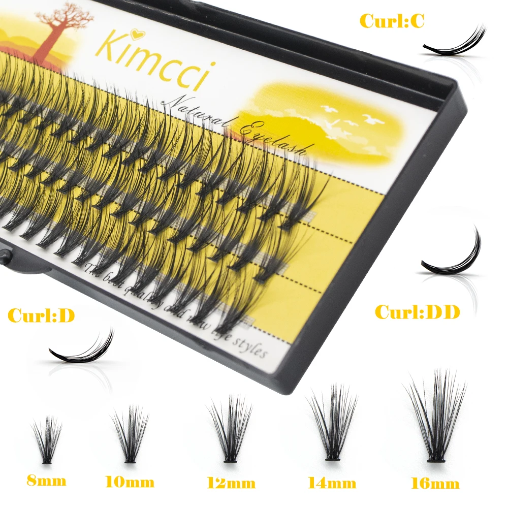 Kimcci-Mink Extensão dos Cílios, Natural, 3D, Volume Russo, Cílios Falso, Individuais, Cílios Cluster 30D, Cílios Maquiagem, 60 Pacotes