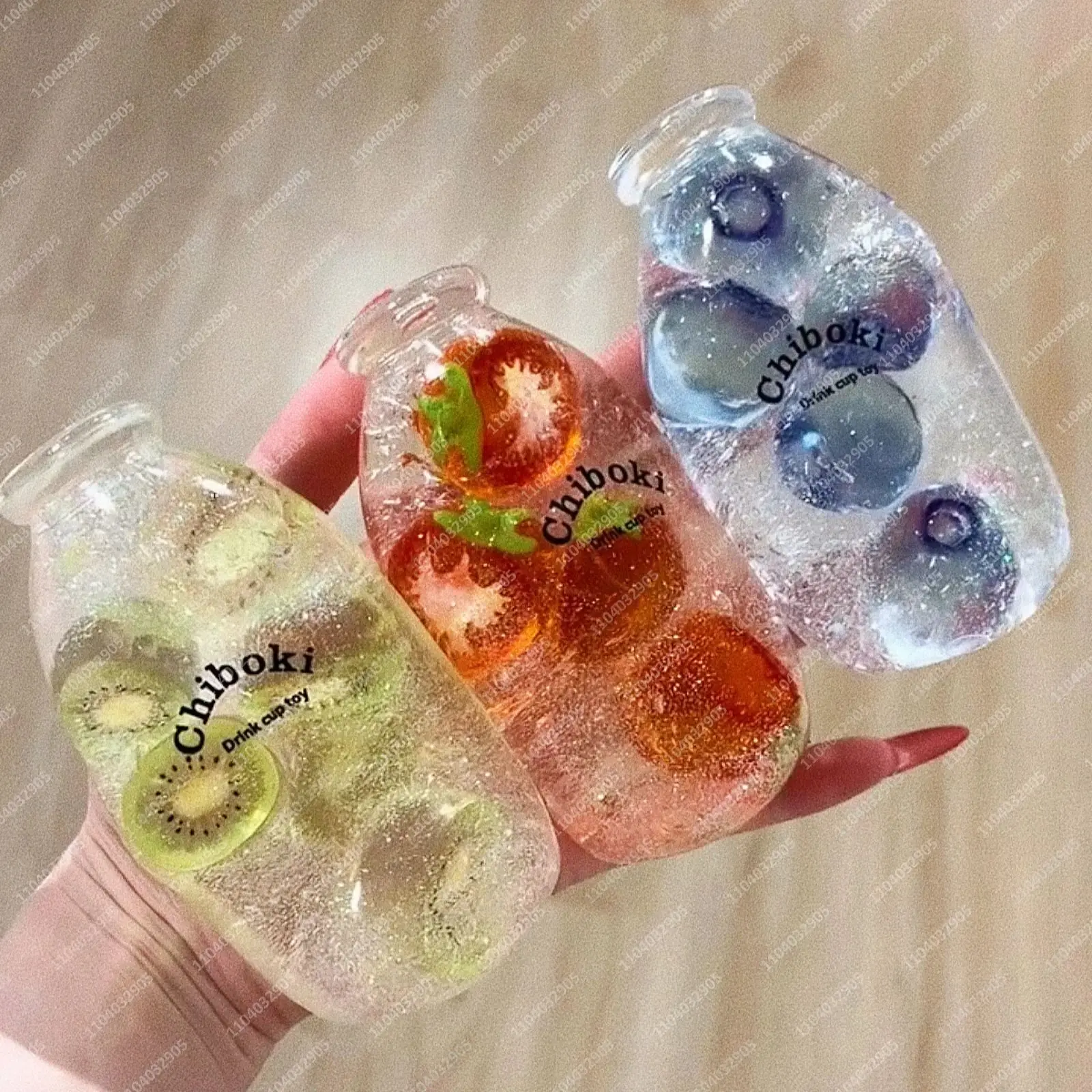 Fruit Hard Candy Glass Bottle Stress Ball Transparent Bottle Fidget Toys Milk Drink Squishy ASMR Sensory Anti Stress for Adults