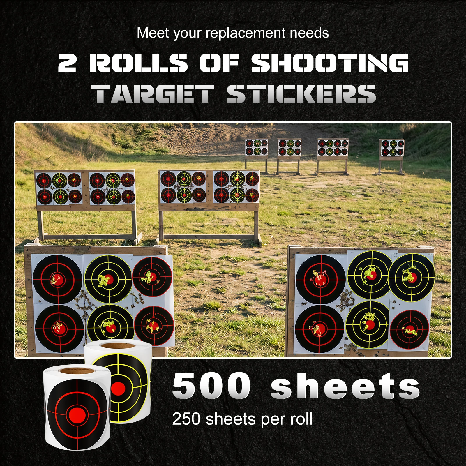 2 Roll Splatter Shooting Target Sticker 75 mm Self Adhesive Yellow Red Bullseye Target Paper for Archery Dart Slingshot Target