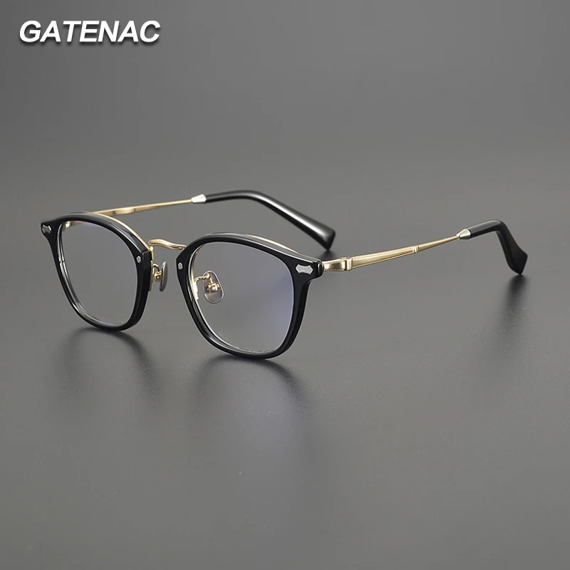 Gatenac Vintage Pure Titanium Eyeglasses Frame Men Square Acetate Glasses Frame Women Ultra Light Luxury Brand Designer Eyewear