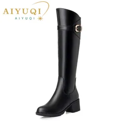 AIYUQI Women High Boots Genuine Leather 2024 New High-heel Fashion Women Riding Boots Large Size Round Toe Knight Boots Women