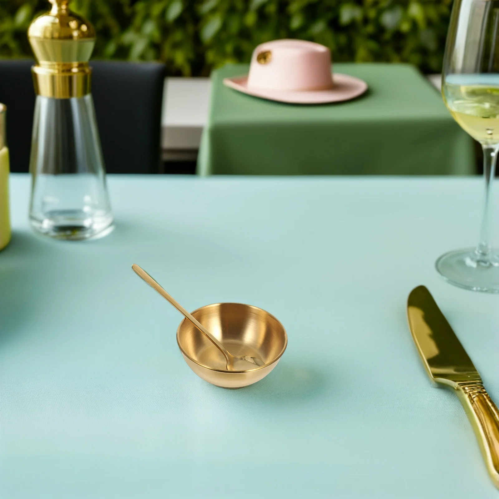 

6 set Round Seasoning Plate Set 3.26 Inch Stainless Steel Golden Dipping Bowls Mini Condiment Dishes For Sushi Japanese