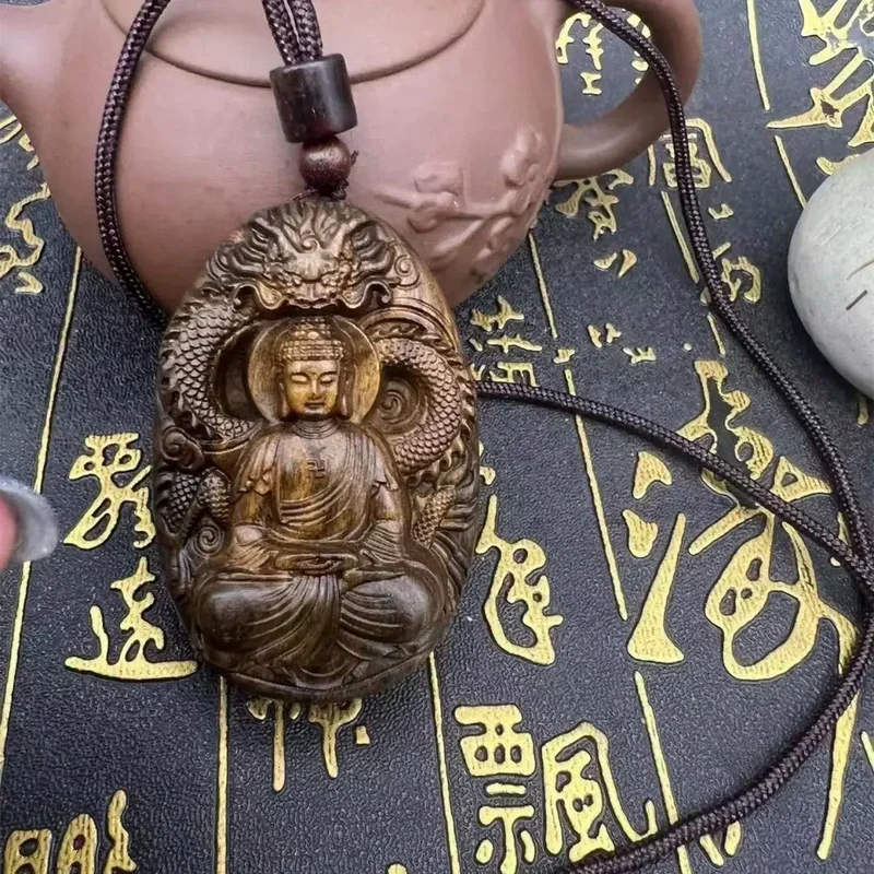 Sandalwood Pendant Bodhisattva Chess Agarwood Pendant Big Sun Tathagata Old Material Necklace WenPlay Pendant for Peace