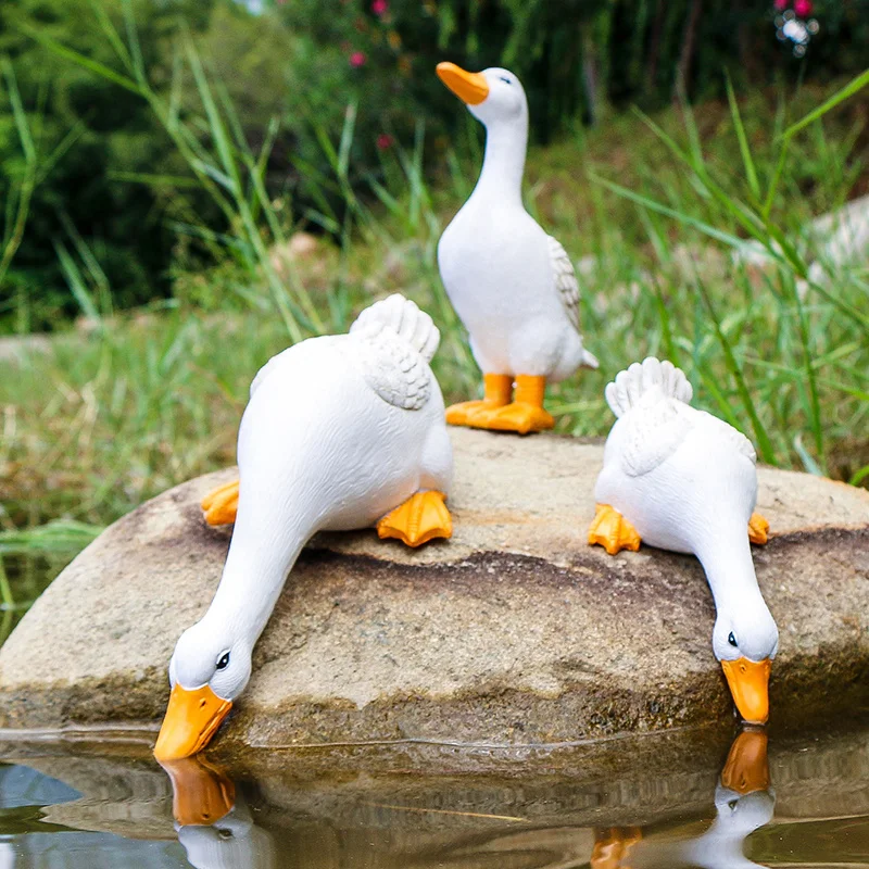 Simulation Duck Statue For Home Decor Cute Resin Animals Ornament Creative Outdoor Landscape Garden Courtyard Lawn Decoration