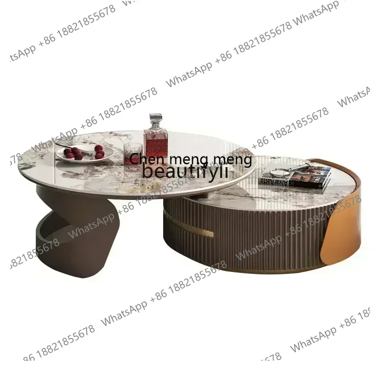 

178Coffee Table Living Room Rock Plate Coffee Table round Combination Living Room Retractable Coffee Table Small Apartment