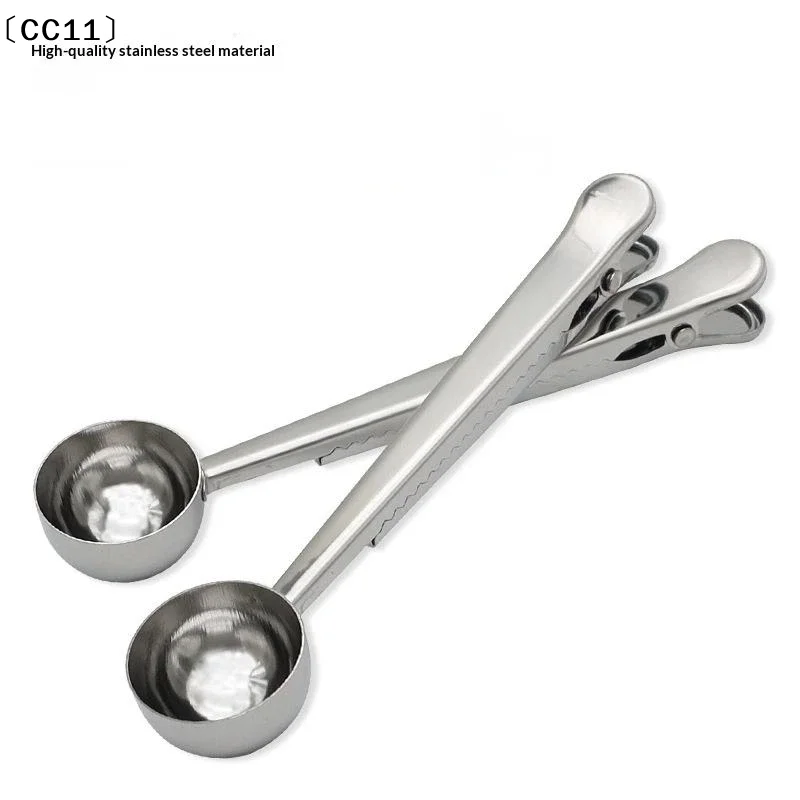 2-in-1 Stainless Steel Coffee Measuring Coffee Scoop Multifunctional Food Sealing Clip Tea Milk Powder Scoop Coffee Access〔CC11〕