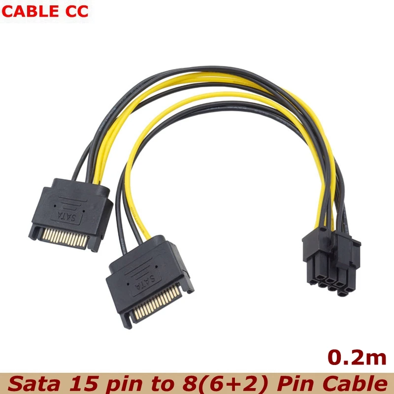 For Computers 2 SATA Power to 8 Pin (6+2) PCI Express PCI-E Video Card Power Cable Adapter