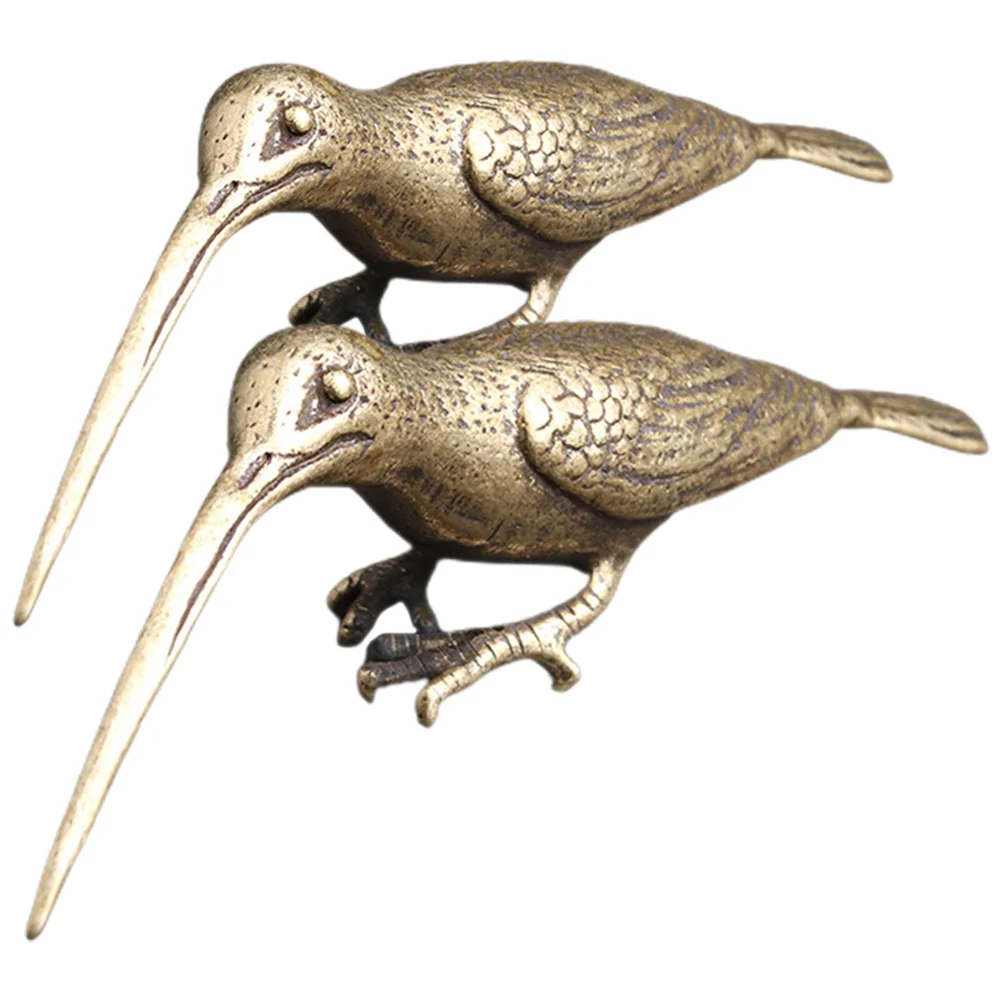 

2pcs Small Brass Bird Sculpture Vintage Table Decor Miniature Animal Ornament Desktop Art Statue Cabinet Brass