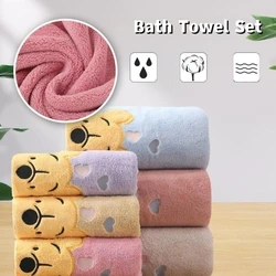 Household Washcloth Children Cartoon Bath Towel Thickened Coral Velvet Embroidered Pooh Bear Towel Bath Towel Set