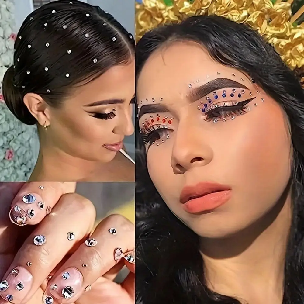 900Pcs Self-Adhesive Rainbow Face Glittle Gem Stickers Stick-On Facial Tattoo Eye Rhinestone Jewels Mix Wedding Party Make Up