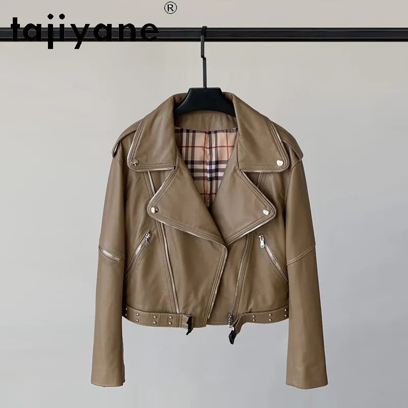 TAJIYANE 本革ジャケット女性 100% シープスキンショートジャケット 2025 新しいアウターウェア春女性服 дубленка