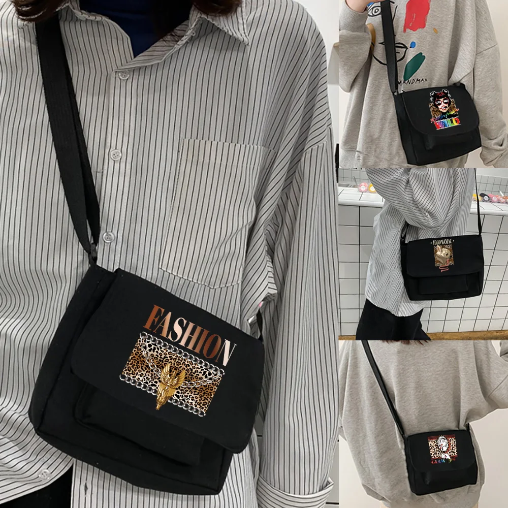 Portable Crossbody Sling Bag Adjustable Strap Flap Design Leopard Pattern Shoulder Pouch for Daily Shopping Outdoor Walk