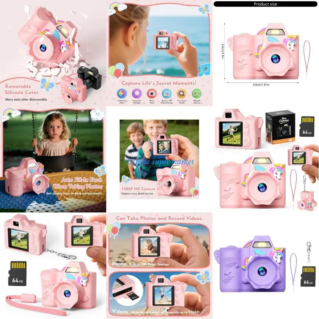 090B 64G 메모리 720P 사진 비디오로 구성된 어린이 만화 토이 카메라 포착