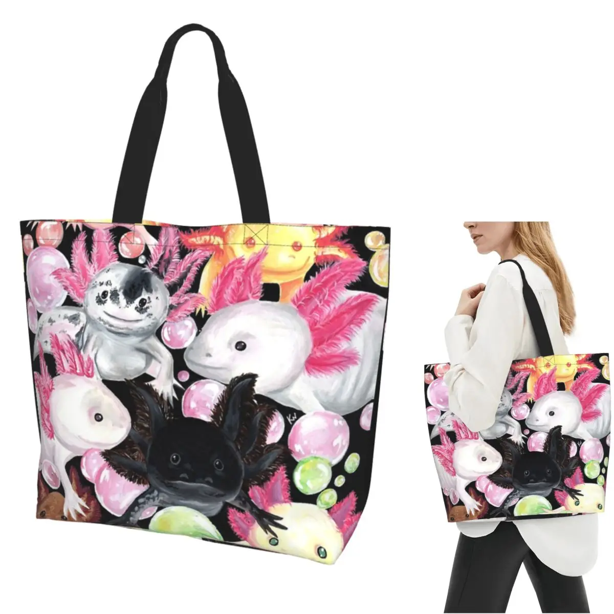 

Axolotl Sea Animal Shopping Tote Bag Canvas Large Capacity Shoulder Bags Shopper Grocery Handbag for Women