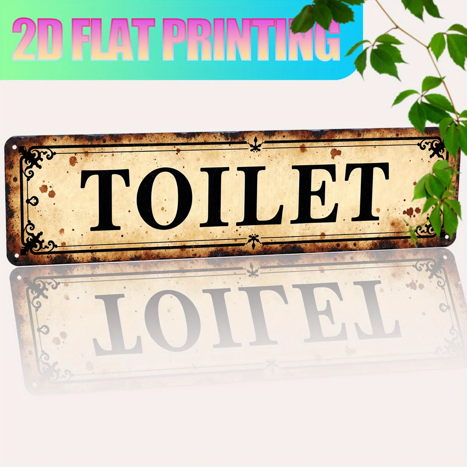 

2D Flat, Vintage Aluminum Wall Art Sign "Toilet" - Rustic Decor for Home, for Man Cave, Kitchen, Farmhouse, Bathroom, Cafe, Gara
