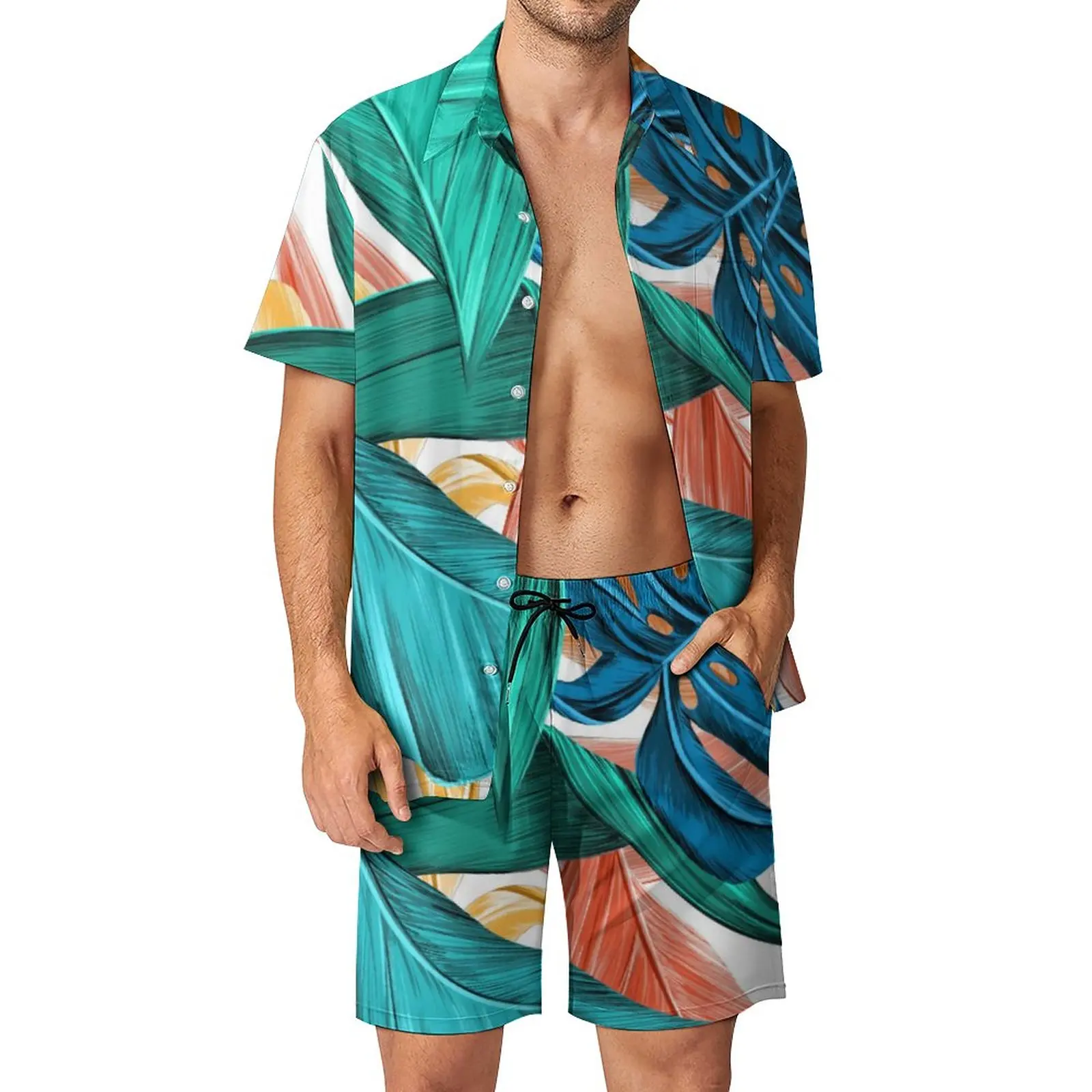 Summer Maple Leaf 3D Print Men Shirt Sets Short Sleeve Shirt Oversized Beach Shorts Streetwear Hawaiian Suits Clothes