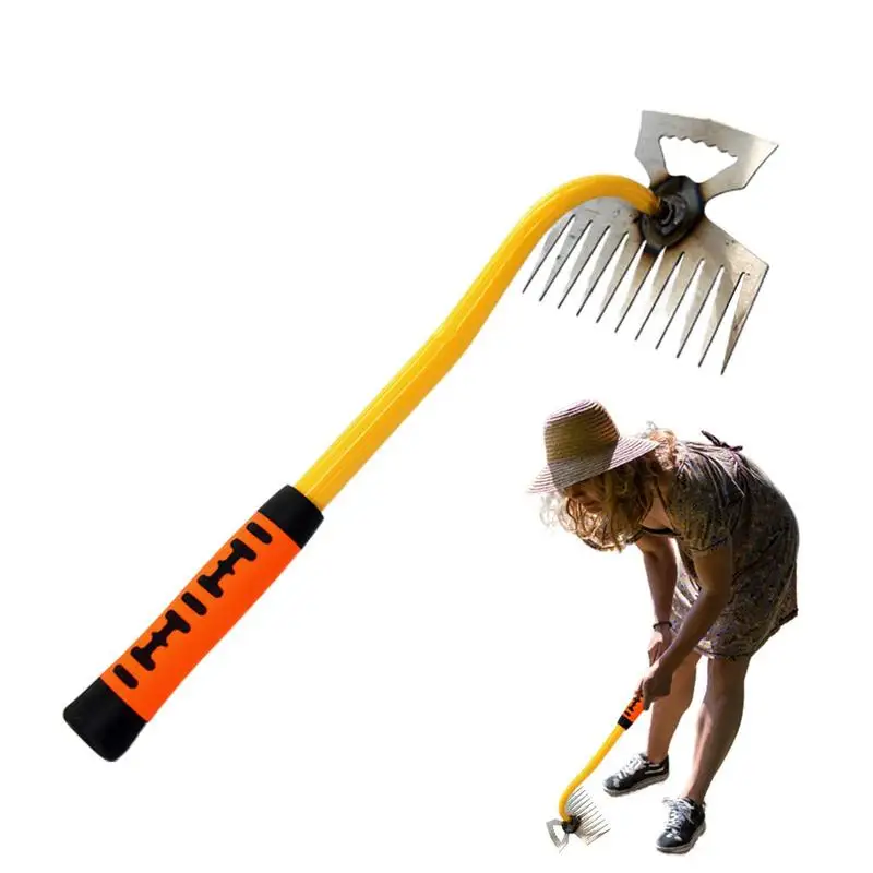 2 In 1 Garden Rake Manual Weeds Grass Rooting Tool Puller Shovel 11 Tooth Weeding Removal Hand Gardening Loose Soil Tool