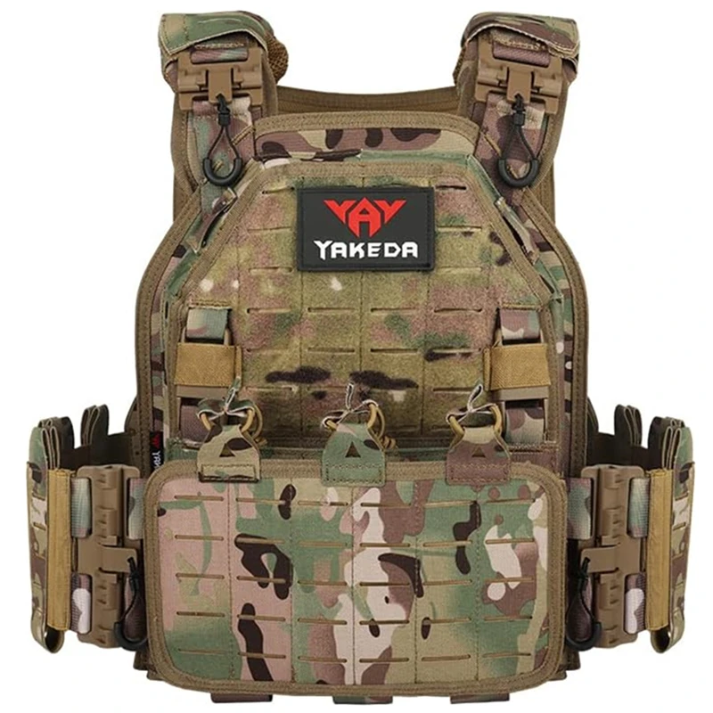 YAKEDA 6094 Combat Vest Outdoor Hunting Protective Shoulder, Adjustable Airsoft Plate Carrier 1000D w/ 5.56 Triple Mag Vest