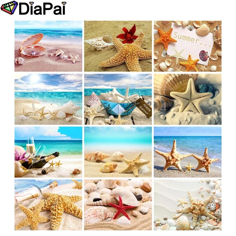 

DIAPAI 5D DIY Diamond Painting 100% Full Square/Round Drill "Sea starfish conch landscape" 3D Embroidery Cross Stitch Home Decor