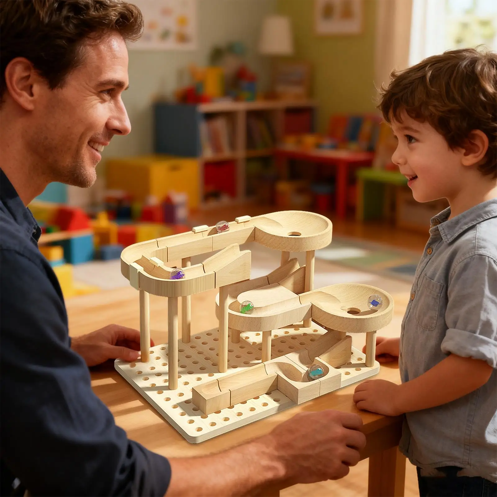 

Мраморная гоночная трасса Забавные деревянные обучающие игры Мраморный лабиринт Гоночная трасса STEM Игрушки для мальчиков и девочек Дети Класс Домашняя школа