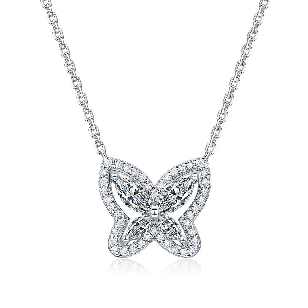 Apexelle Brand Luxury Jewelry 925 Sterling Silver Necklaces For Woman Inlaid Moissanite Butterfly Necklace Dainty Jewelry