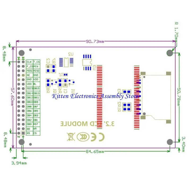 96GD ILI9341 넓은 시각적 각도 3.2 인치 TFT LCD 디스플레이 화면 18 핀 320x240 용접 솔더 4 와이어 SPI 인터페이스 백라이트