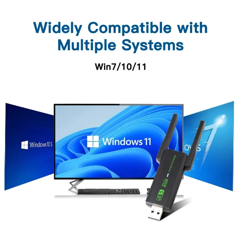 WiFi USB AC650 อะแดปเตอร์ Dual Band ไร้สาย USB2.0 การ์ดเครือข่าย Hot Spot Wi-Fi สําหรับ PC/แล็ปท็อปสําหรับ Win7/10/11 ไดร์เวอร์ฟรี