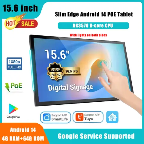 2025 New Slim Edge 15.6" Android 14 POE Tablet PC Smart Home Panel With LED Lights IPS Touch Screen Display Google Play