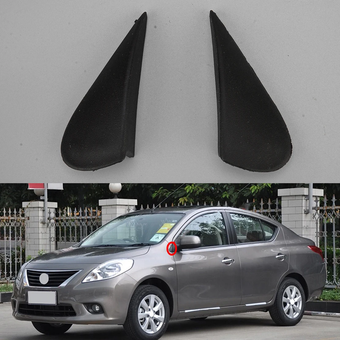 963193AW0A 963183AW0A 1 Pair Car Exterior Rearview Mirror Corner Triangle Trim Cover Fit for Nissan Versa 2012 2013 2014 Black