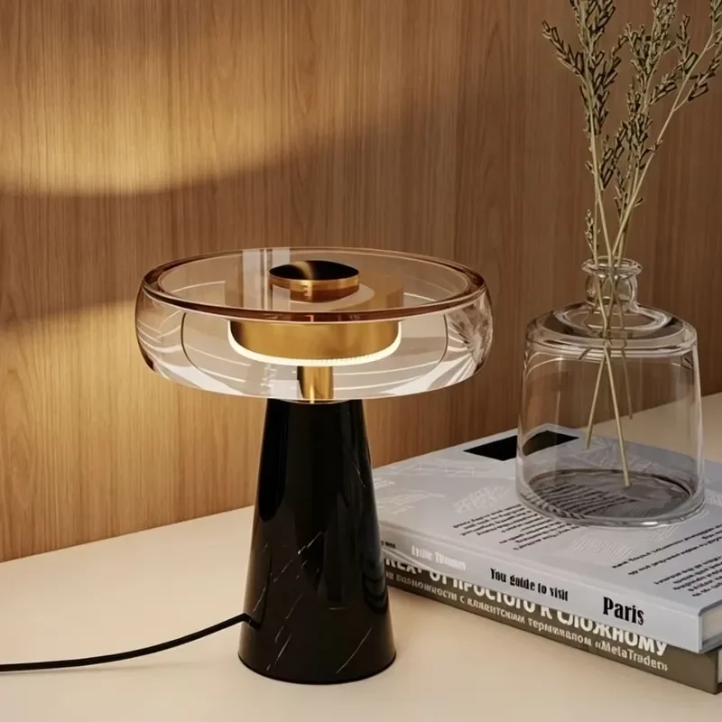 Modern Nordic Luxury Marble Table Lamp Black Bedside Lamp Featuring Creative Glass Design Premium Decorative Light