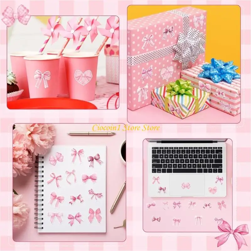 

A3PC 500 Pcs Aesthetic Sticker Decorative Sticker Pink Bows Seal Sticker Gift Box Blessing Sticker for Journal Scrapbook