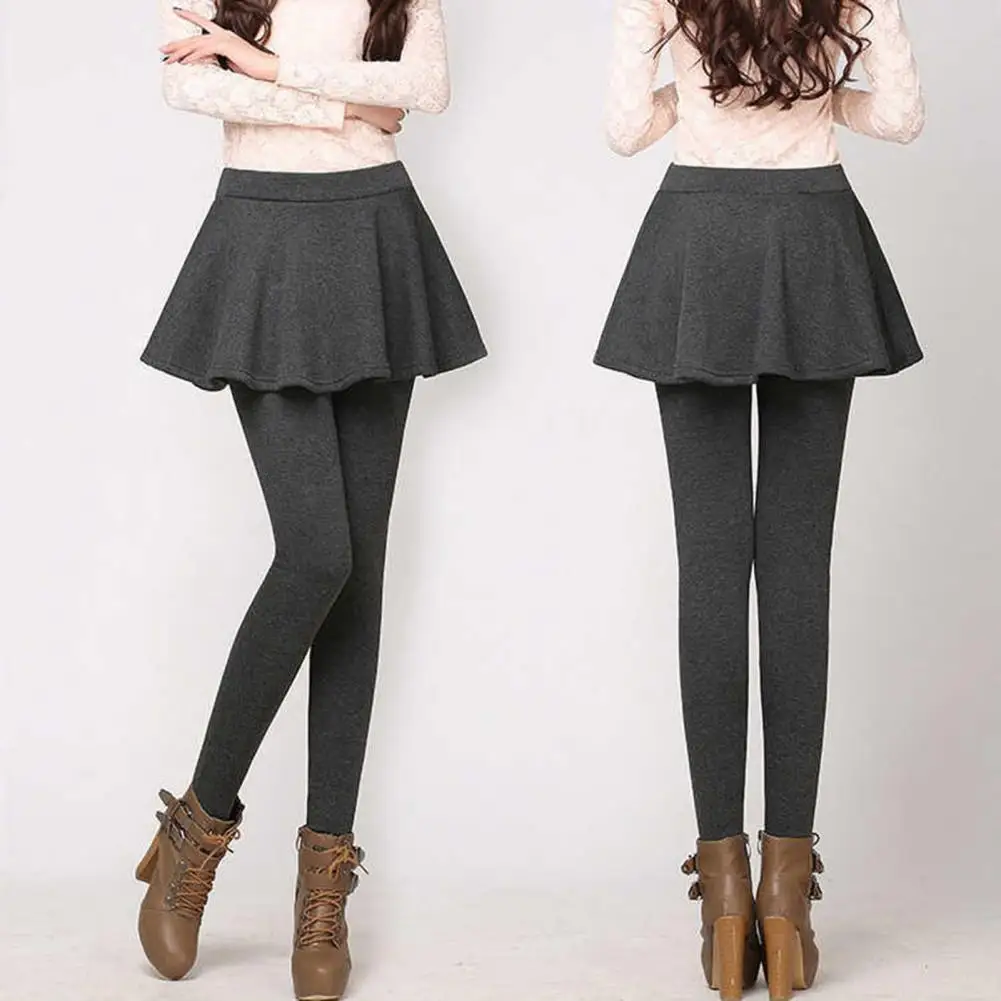 High-waisted Pants Stylish A-line Pleated Skirt Leggings with Plush Lining for Women High Elasticity Winter Pants Solid Colors