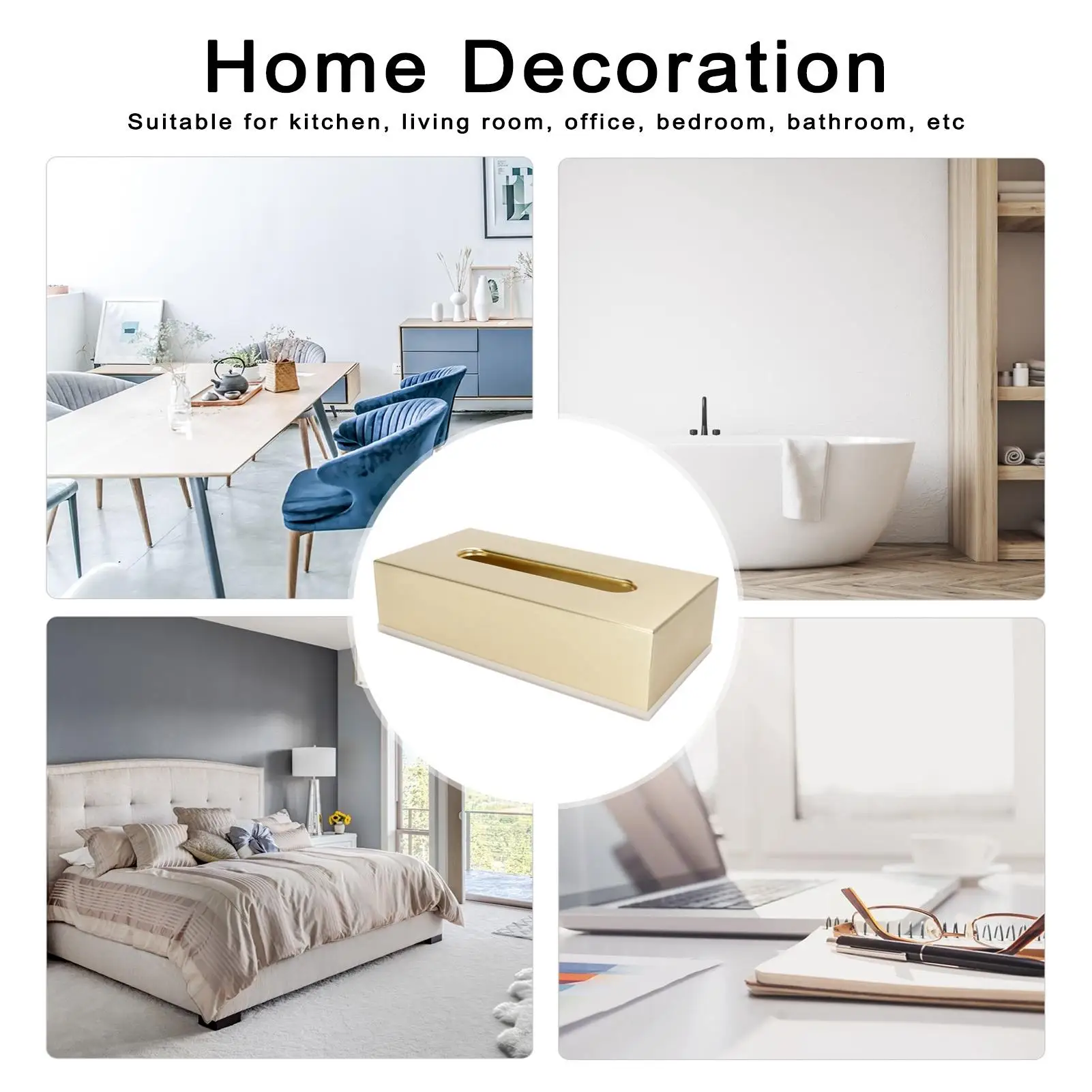 Innovative Gold Stainless Steel Rectangular Tissue Box Napkin Holder Container Car Home Decoration