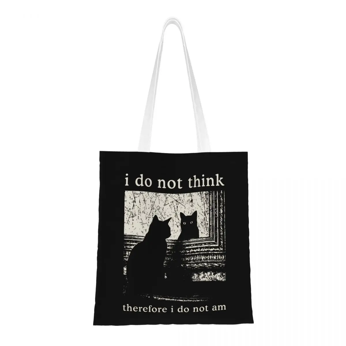 

I Do Not Think Therefore I Do Not Am Funny Cat Meme Canvas Tote Handbag Shoulder Bags Reusable Shopping Bags for Women