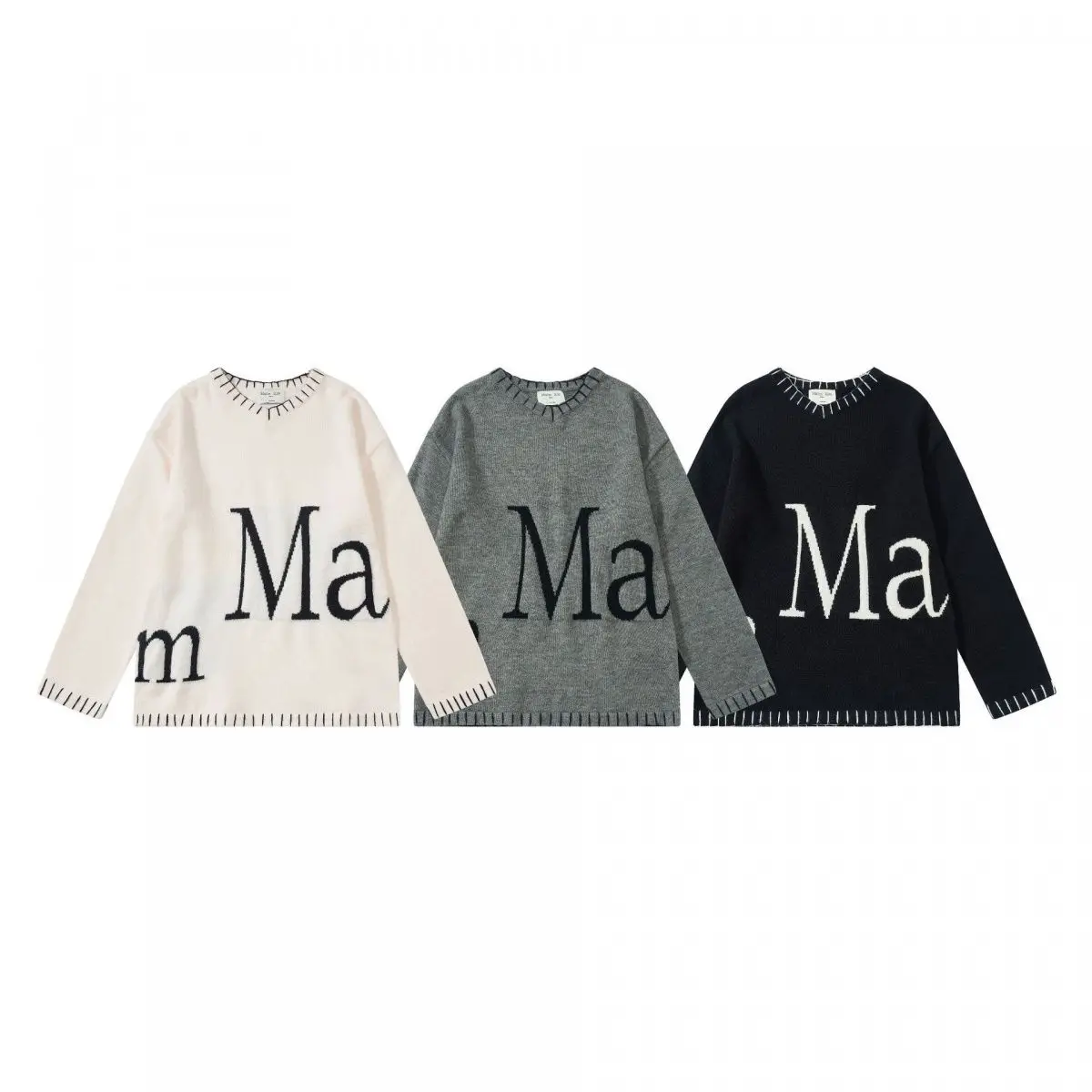 Matin Kim Korean Streetwear Brand Celebrity Style Letter Jacquard Stitching V-Neck Knitwear Sweater Women Casual Warm